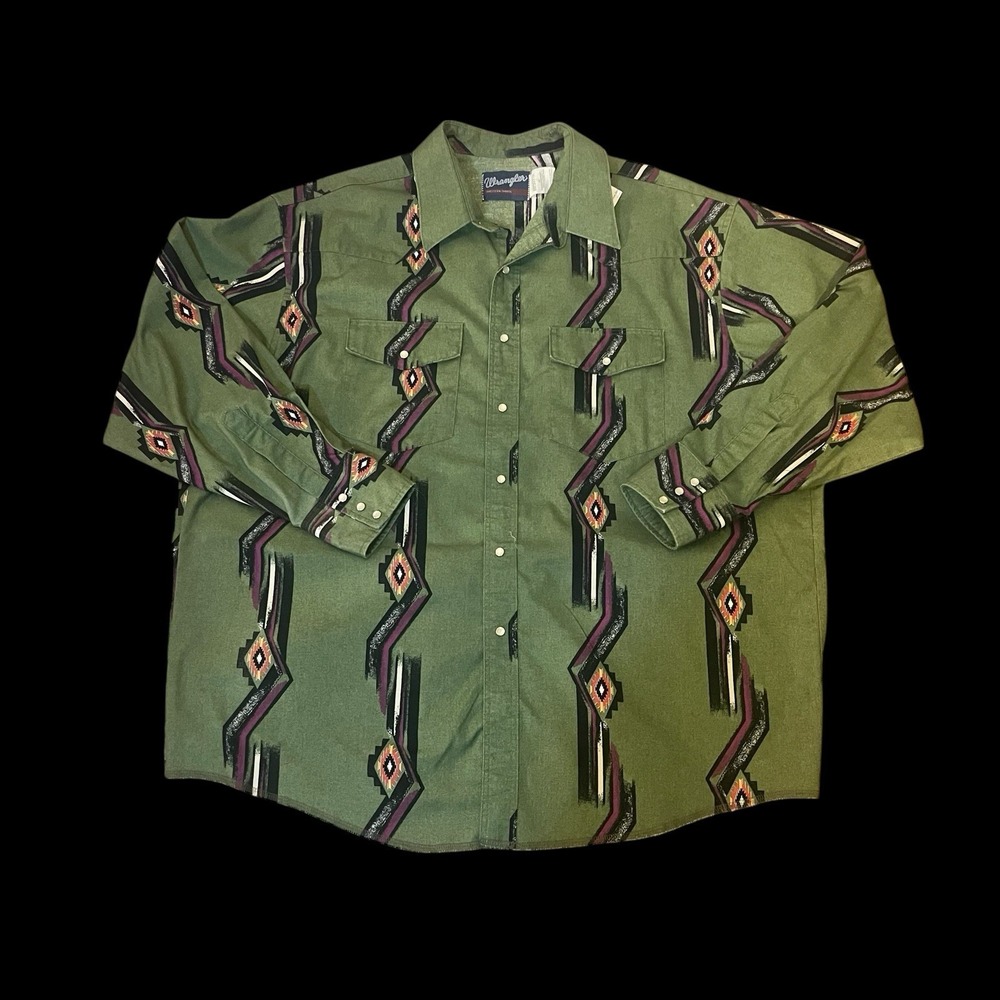Vintage Wrangler Southwestern Shirt Mens 2X Aztec Geometric Pearl Snap‎ Rodeo